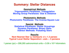 Summary: Stellar Distances