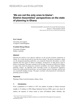 District Assemblies' Perspectives on the State of Planning I