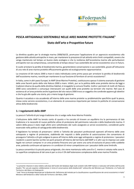 PESCA ARTIGIANALE SOSTENIBILE NELLE AREE MARINE PROTETTE ITALIANE1 Stato Dell’Arte E Prospettive Future