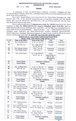 Administrative Oeeice of the District Judge Saharanpur No- 2 6 /2021 Date-09.05.2021 Order