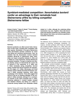 Symbiont-Mediated Competition: Xenorhabdus Bovienii Confer an Advantage to Their Nematode Host Steinernema Afﬁne by Killing Competitor Steinernema Feltiae