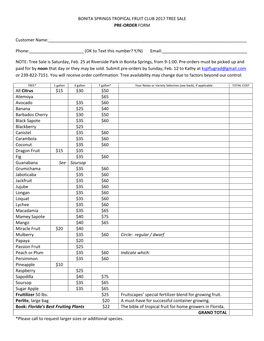 Bonita Springs Tropical Fruit Club 2017 Tree Sale Pre-Order Form