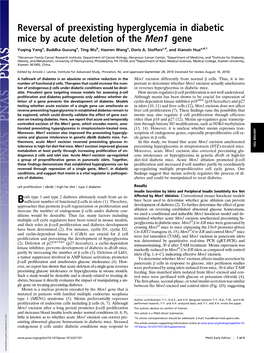 Reversal of Preexisting Hyperglycemia in Diabetic Mice by Acute Deletion of the Men1 Gene