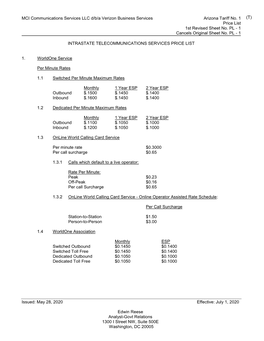 MCI Communications Services LLC D/B/A Verizon Business Services Arizona Tariff No