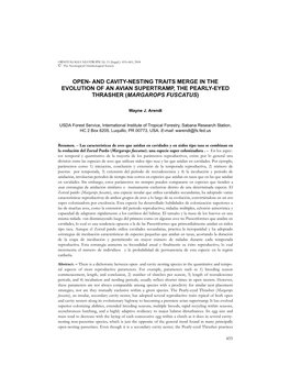 Open- and Cavity-Nesting Traits Merge in the Evolution of an Avian Supertramp, the Pearly-Eyed Thrasher (Margarops Fuscatus)