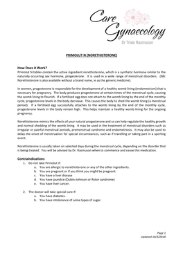 PRIMOLUT N (NORETHISTERONE) How Does It Work? Contraindications