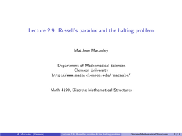 Lecture 2.9: Russell's Paradox and the Halting Problem