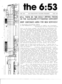 Ii Ii Will There Be Two Daily Amtrak Trains in the Cleveland-Pittsburgh Corridor? Oarp Continues Work for New Services!