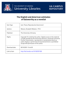 The English and American Estimates of Galsworthy As a Novelist