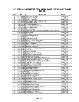 Angul Range for Tax Audit During 2011-12