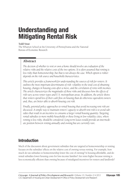 Understanding and Mitigating Rental Risk Todd Sinai the Wharton School at the University of Pennsylvania and the National Bureau of Economic Research
