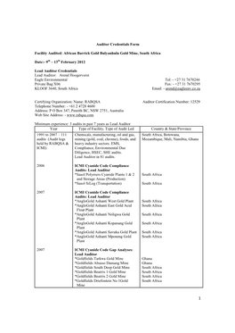 Auditor Credentials Form 2012