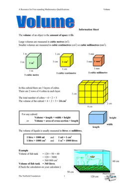 M3). Smaller Volumes Are Measured in Cubic Centimetres (Cm3) Or Cubic Millimetres (Mm3