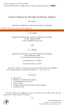 Generic Flatness for Strongly Noetherian Algebras