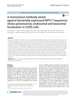 A Monoclonal Antibody Raised Against Bacterially Expressed MPV17