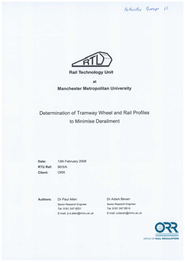 Determination of Tramway Wheel and Rail Profiles to Minimise Derailment