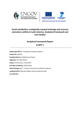 Social Metabolism, Ecologically Unequal Exchange and Resource Extraction Conflicts in Latin America. Analytical Framework and Case Studies