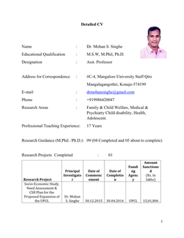 Dr. Mohan S. Singhe Educational Qualification : M.S.W, M.Phil, Ph.D