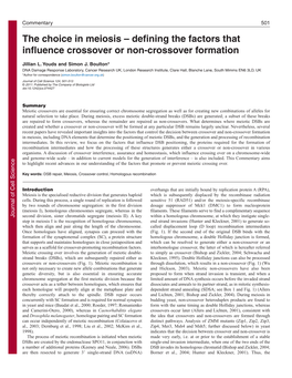 The Choice in Meiosis – Defining the Factors That Influence Crossover Or Non-Crossover Formation