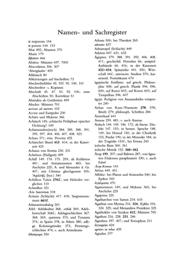 Namen- Und Sachregister a Impurum 154 Adonis 500; Bei Theokrit 265 a Purum 144