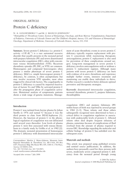 PROTEIN C DEFICIENCY 1215 Adulthood and a Large Number of Children and Adults with Protein C Mutations [6,13]