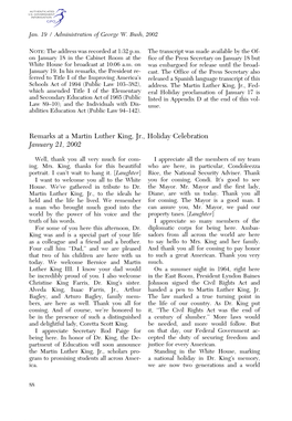 Remarks at a Martin Luther King, Jr., Holiday Celebration January 21, 2002