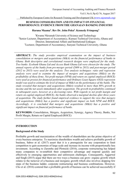 BUSINESS CONSOLIDATION and ITS IMPACT on FINANCIAL PERFORMANCE: EVIDENCE from the GHANAIAN BANKING INDUSTRY Haruna Maama1