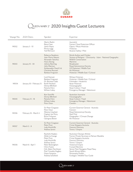 Queen Mary 2 Insights Guest Speakers