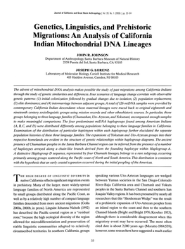 Genetics, Linguistics, and Prehistoric Migrations: an Analysis of California Indian Mitochondrial DNA Lineages