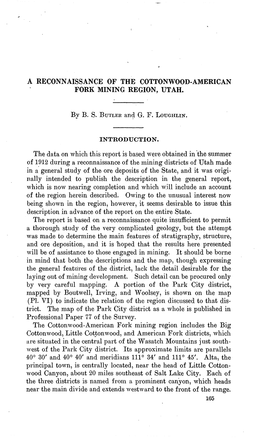 A Reconnaissance of the Cottonwood-American Fork Mining Region, Utah