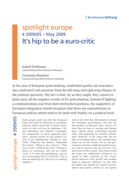 Spotlight Europe # 2009/05 – May 2009 It's Hip to Be a Euro-Critic