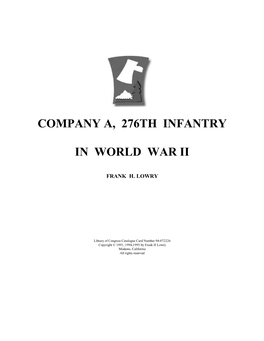 Company A, 276Th Infantry in World War Ii