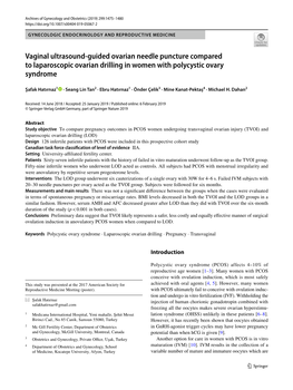 Vaginal Ultrasound-Guided Ovarian Needle Puncture Compared To