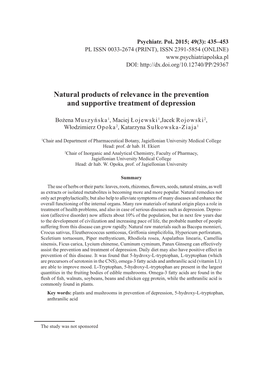Natural Products of Relevance in the Prevention and Supportive Treatment of Depression