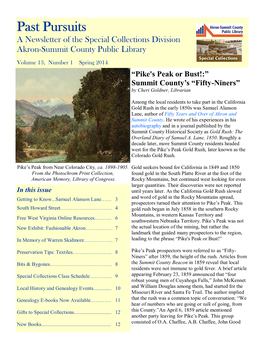 Past Pursuits a Newsletter of the Special Collections Division Akron-Summit County Public Library