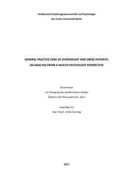 General Practice Care of Overweight and Obese Patients: an Analysis from a Health Psychology Perspective