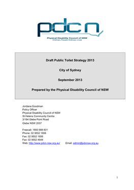 Submission on the City of Sydney Draft Public Toilet Strategy 2013