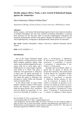 Buellia Epigaea (Pers.) Tuck, a New Record of Lichenized Fungus Species for Antarctica