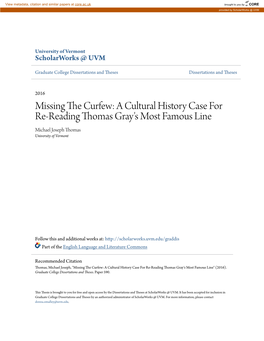 Missing the Curfew: a Cultural History Case for Re-Reading Thomas Gray’S Most Famous Line