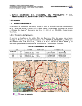 Estudio Y Proyecto Para La Construcción De Acotamientos De La Carretera Actual: Chilpancingo-Tlapa, Tramo: Los Amates, Mu