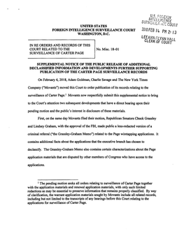 In Re Orders & Records of This Court Related to the Surveillance of Carter Page [FISA Docket Misc. 18-01]