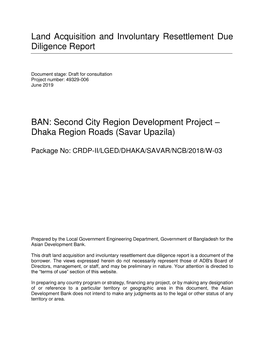 Land Acquisition and Involuntary Resettlement Due Diligence Report BAN: Second City Region Development Project – Dhaka Region