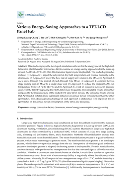 Various Energy-Saving Approaches to a TFT-LCD Panel Fab