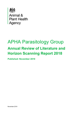 APHA Parasitology Group: Annual Review of Literature and Horizon Scanning Report 2018