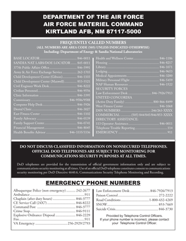 Department of the Air Force Air Force Materiel Command Kirtland Afb, Nm 87117-5000