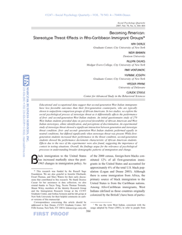 Stereotype Threat Effects in Afro-Caribbean Immigrant Groups