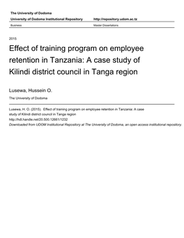 Effect of Training Program on Employee Retention in Tanzania: a Case Study of Kilindi District Council in Tanga Region