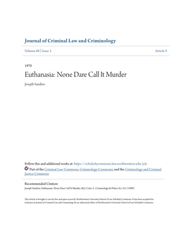 Euthanasia: None Dare Call It Murder Joseph Sanders
