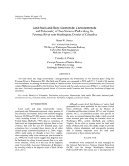 Land Snails and Slugs (Gastropoda: Caenogastropoda and Pulmonata) of Two National Parks Along the Potomac River Near Washington, District of Columbia