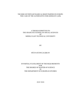 THE RISE of POPULIST RADICAL RIGHT PARTIES in EUROPE: the CASE of the ALTERNATIVE for GERMANY (Afd)